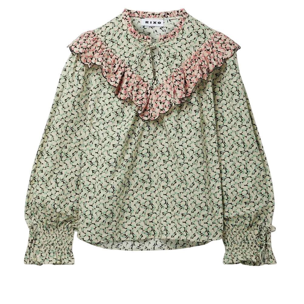 Rixo Danica Ruffled Printed Cotton Floral Blouse Size Small US 6